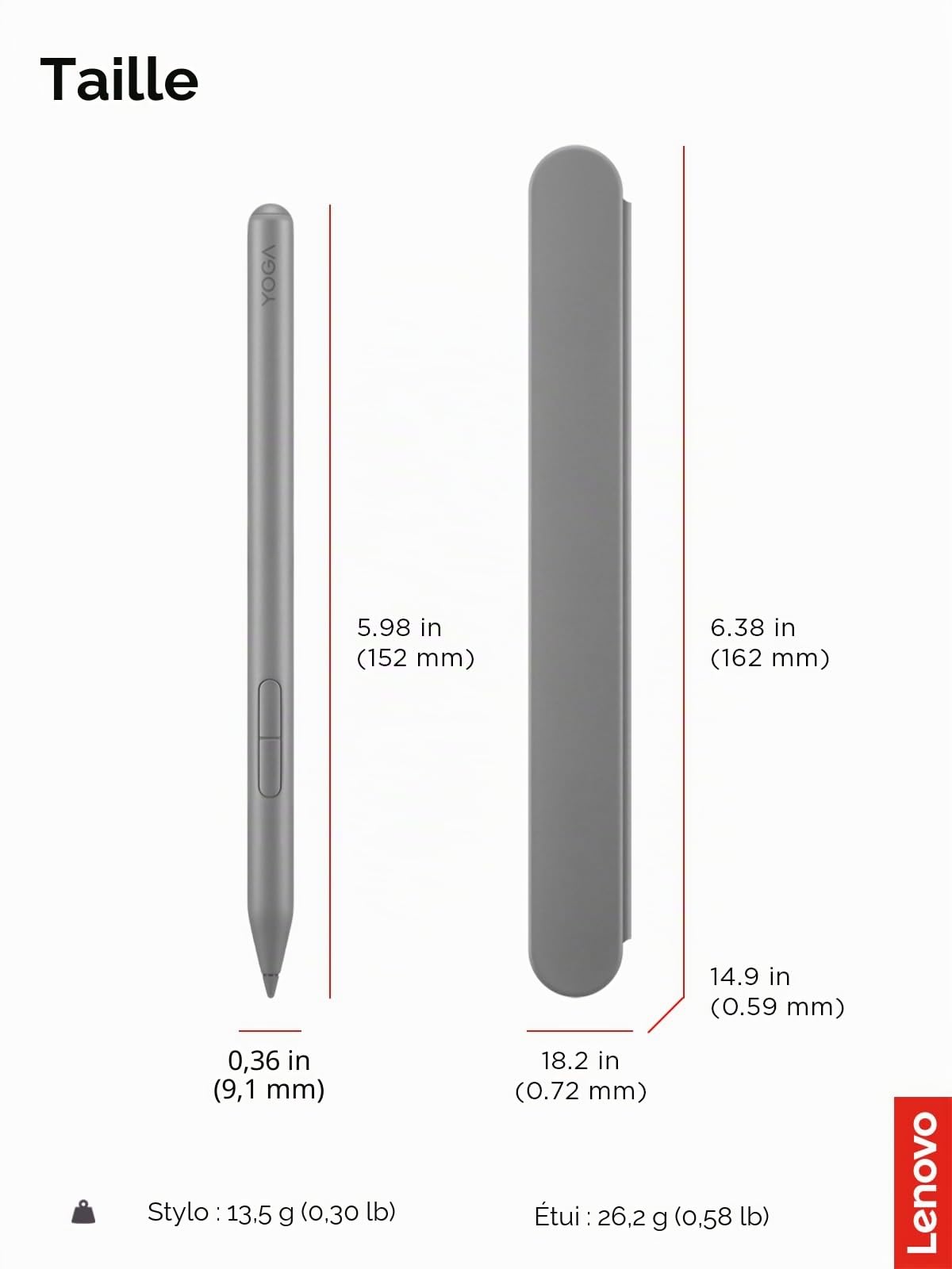 Lenovo Yoga Pen 2 avec étui magnétique, Stylet AES 3.0 avec 8192 Niveaux de Pression, Rechargeable par USB C, détection d'inclinaison, Support Multi-protocole pour Lenovo Yoga 2 en 1, Gris Luna