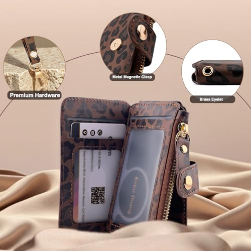 Image of M-Plateau RFID Blocking Keychain Wallet With Leather Wrist Strap | Keychain Wristlet, Womens Card Holder with Zipper Coin Pocket and ID Window (Leopard)