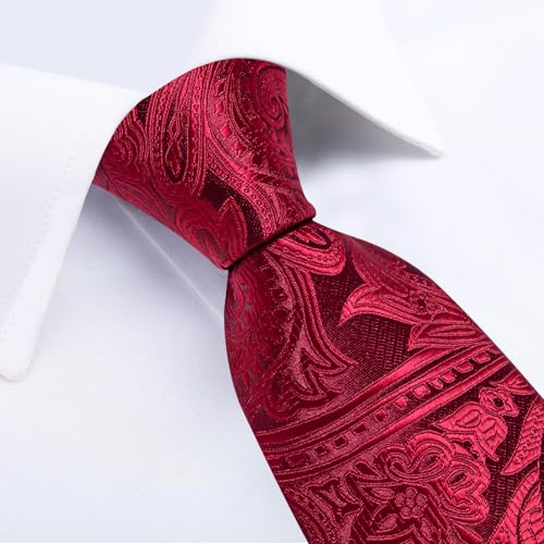 Image of DiBanGu Silk Floral Ties for Men Woven Paisley Necktie and Tie Clip Handkerchief Cufflinks Set for Party Wedding