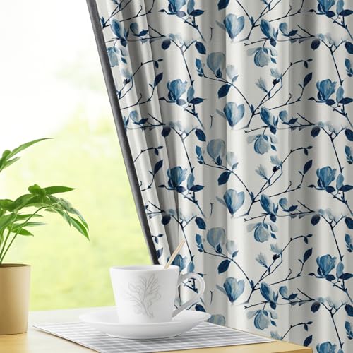 Image of LINENWALAS Printed Blackout Curtains for 7 Feet Door | Set of 2 | Printed Drapes | Thermal Insulated, Room Darkening Panels with Grommet Hanging for Living Room (Tarquoise magnodia)