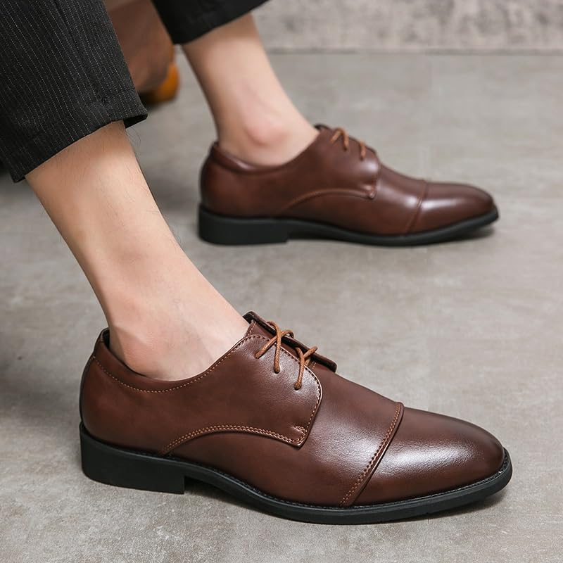 Men's Dress Oxford Formal Shoes Burnished Leather Brogue Office Prom Wedding Tuxedo Heel Non Slip Anti-Slip Low Top Rubber Sole Shoe Fashion Lace Up2