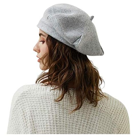 Lawevan Solid Color Knitted Beret Pentagonal Shape Hat Autumn Winter Hat Simple Style Pumpkin Shape Painter Beret lightgrey Cover