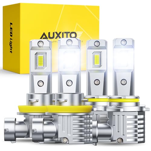 Image of AUXITO 9005 H11 LED Bulbs Combo, 100000 Lumens Ultra Bright 6500K Cool White, Canbus Ready, No Flicker, 99% Vehicle Compatibility, IP68 Waterproof, 4 Pack
