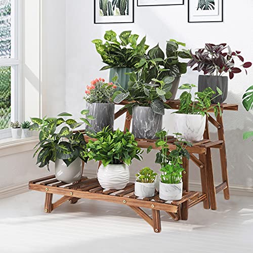 3-laags zelfdragende Ladder Frame Pine Plantenrek Bloempot Rack Tuin Bloempot Opbergrek Binnen en Buiten Planten Display… - Afbeelding 6