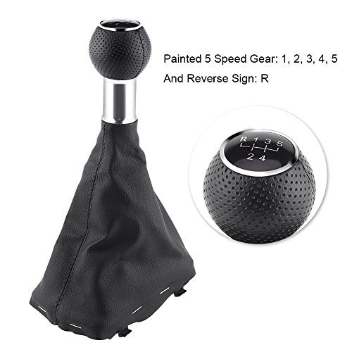 Keenso Pomello Del Cambio Auto Universale – 5 Marce, 80x50 Mm, Pelle PU E Plastica, Nero Argento – Compatibile Con Toyota Yaris, Corolla, RAV4, Avensis