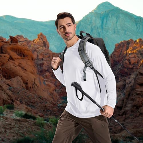 LOOGU Men's UPF 50+ UV Sun Protection SPF Rash Guard Lightweight Long Sleeve Shirts Outdoor for Fishing Hiking Swimming Running White4