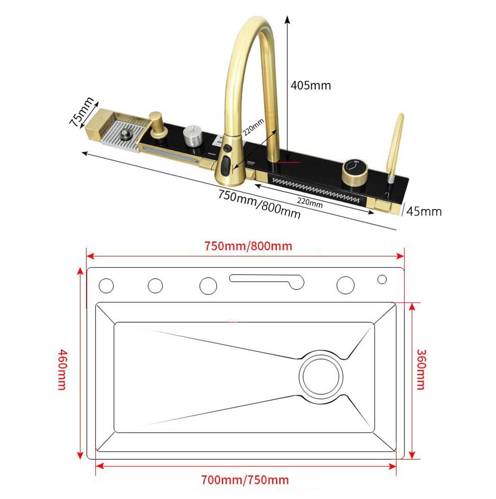 Lavello da cucina, lavello a cascata, lavello in acciaio inox 304, set di lavandini domestici, lavello integrato con rubinetto estraibile