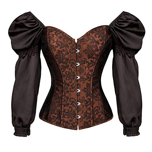 Charmian Women's Renaissance Victorian Long Sleeves Brocade Steel