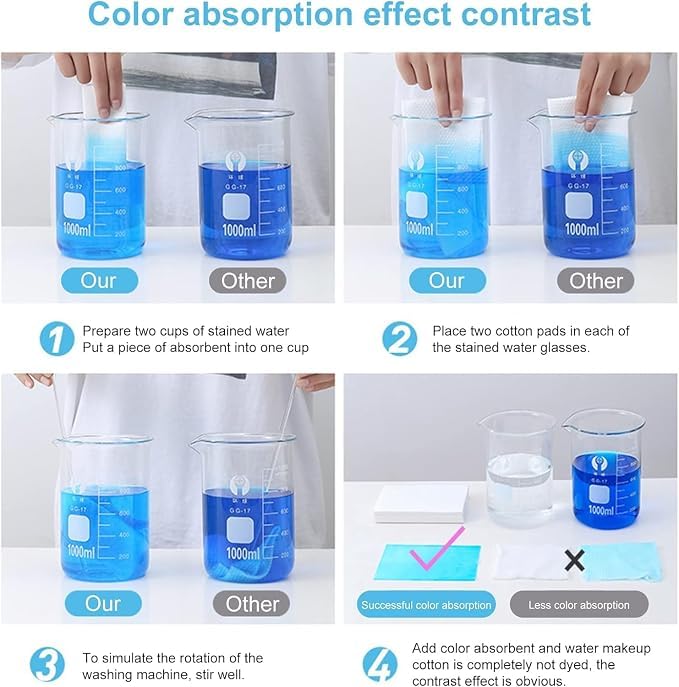 Image of Color Catcher Laundry Sheets | Fabric Color Absorber Anti Color Transfer Wash Sheets | Dye Trapping Laundry Paper for Mixed Clothes | Washing Machine & Hand Wash | 50 Sheets