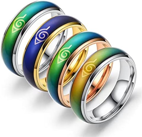 GSADWLI 4pcs Stainless Steel Temperature Changing Color Mood Rings ，Stainless Steel Anime Color Changing Rings,Unisex Sensitive Emotion Ring Wedding Men's Women's Rings (10)