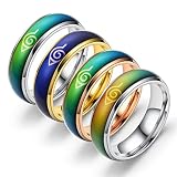 GSADWLI 4pcs Stainless Steel Temperature Changing Color Mood Rings ，Stainless Steel Anime Color Cha