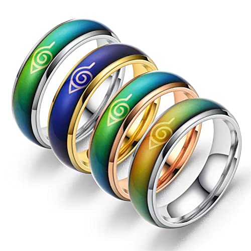 Gsadwli 4Pcs Stainless Steel Temperature Changing Color Mood Rings ，Stainless Steel Anime Color Changing Rings,Unisex Sensitive Emotion Ring Wedding Men's Women's Rings (10) #TOP1