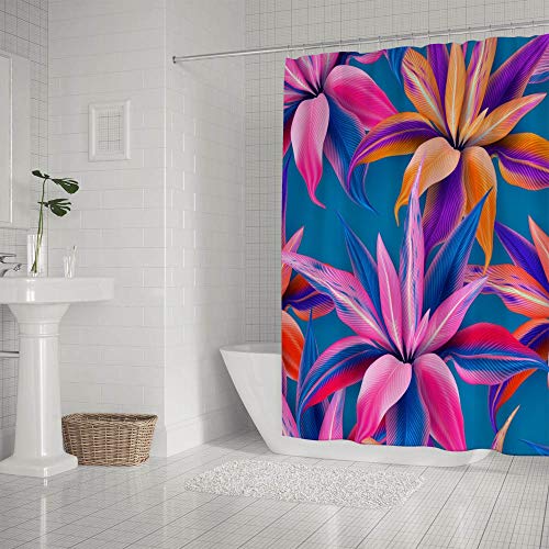 Rideau de douche lavable en machine polyester imprimé tropical avec crochets