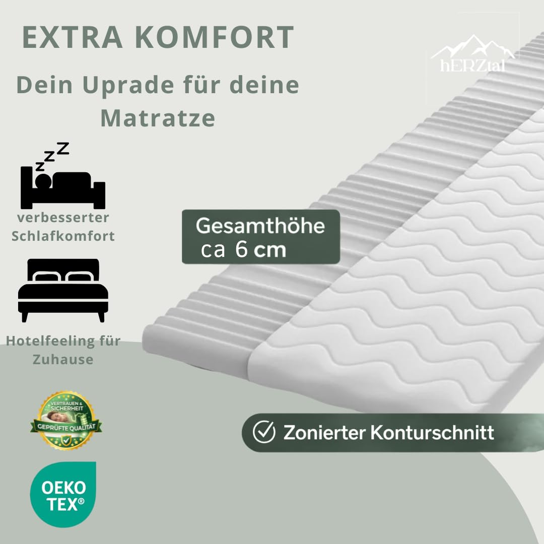 TV Star Matratzentopper 90x200cm – 6 cm Orthopädischer 7-Zonen Topper – Premium Wendetopper für Matratzen – Druckentlastend & Punktelastisch – ÖKO-TEX Zertifiziert – Made in Germany