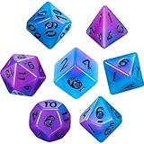 Polyhedral 7-Die Dice Set for Dungeons and Dragons with Black Pouch (Luminous Purple Blue)