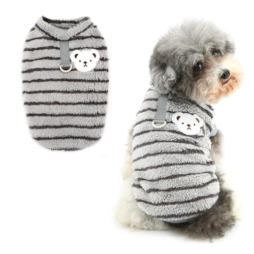 RANPHY 犬 服 秋 冬 犬の服 かわいい ストライプ柄 フリースベスト 袖なしプルオーバー ふわふわセーター 暖かい秋冬服 超小型犬 小型犬 子犬 猫服ペット洋服 防寒コートDリング付部屋着冬のお散歩撮影写真,グレー,XXL