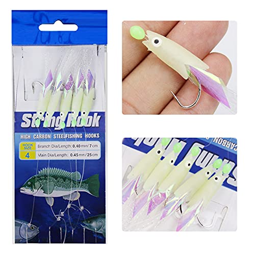 Na 8 Packs/40 Hooks Size 1#/2#/3#/4# Luminous Sabiki Rigs Fishing Flasher Lures Bait Rigs Fish Skin Glow Fishing Lure Fishing Beads High Carbon Hooks For Fresh/Saltwater #TOP5