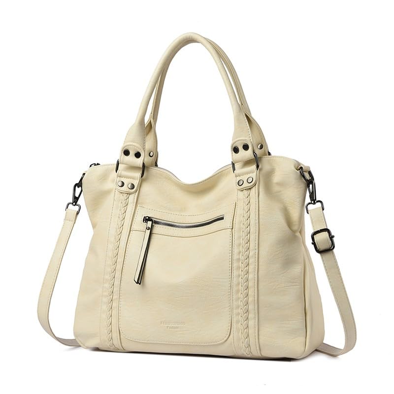 Bolso tote vintage para mujer, bolso de hombro retro de cuero vegano, gran capacidad, moderno bolso cruzado para trabajo y viaje miniatura 2