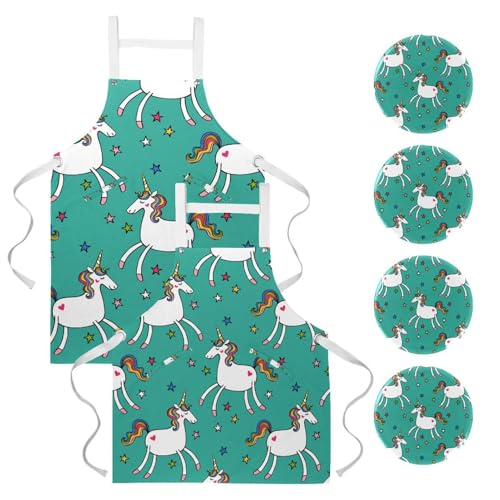 Tablier de cuisine lot de 2 avec motifs licorne et cheval étoiles pour bar