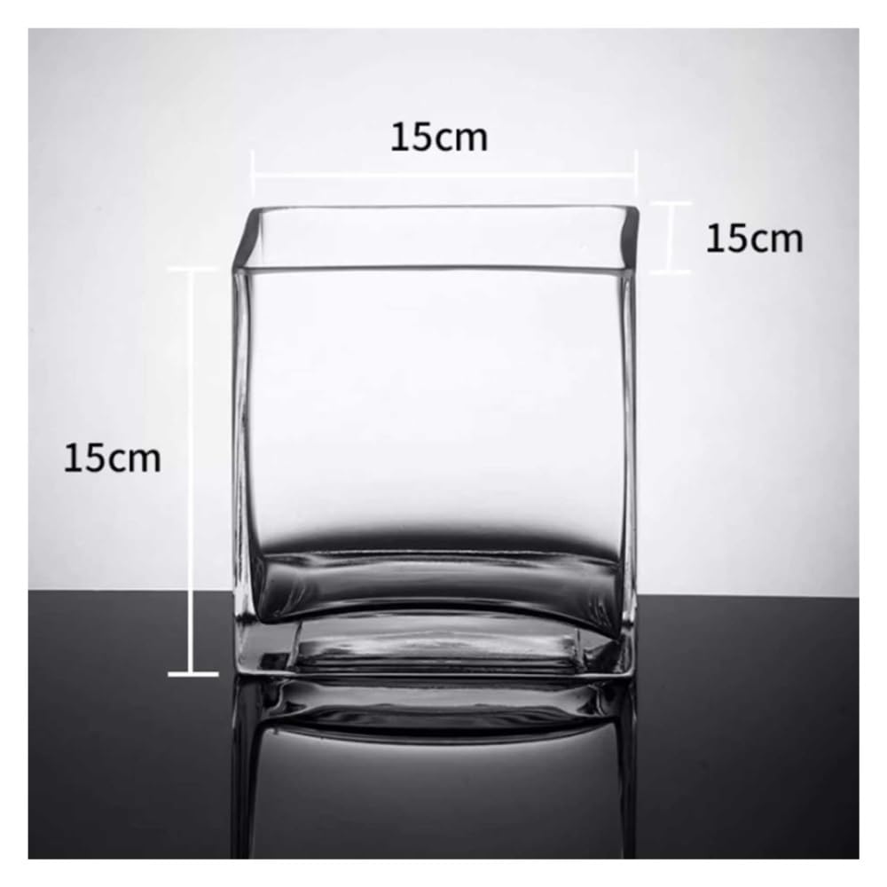 Aquarium Quadratisches Mini-Aquarium aus dickwandigem Glas for Wohnzimmer und Schreibtisch mit Sockel in Holzoptik