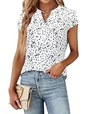 Blooming Jelly Women's Dressy Casual Tops Business Work Blouses Boho Clothes Button Down Shirts 2025 Summer Cute Petal Sleeve Tshirt (White and Black Spots,Large)