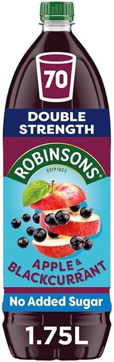 Robinson's Double Strength No Added Sugar Squash 1.75L Assorted Robinson's Concentrate Squash Pack Of 5 Apple & Blackcurrant, Orange & Pineapple, Summer Fruits, Orange, Lemon
