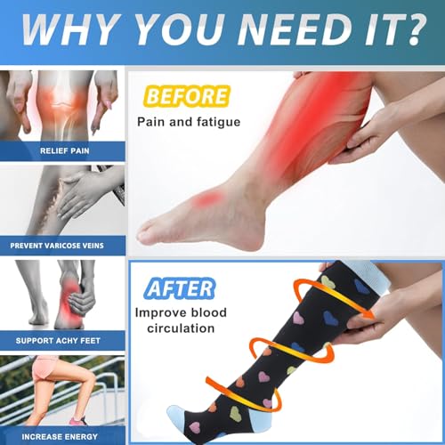 Compression Socks for Women Men, Funny Colorful Fun Socks, Best Support Knee High Long Graduated Travel Athletics Sock3