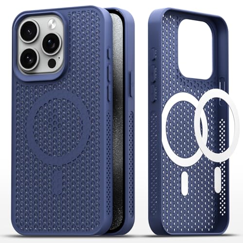 Image of Pikkme Back Cover for iPhone 15 Pro Max | Honeycomb Cooling Design | Silicone Heat Dissipation | Mag-Safe Compatible | Shockproof Camera Protection Bumper Case (Blue)