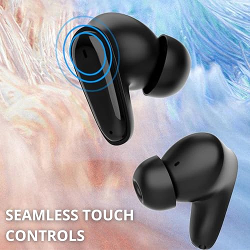 Image of GearZTouch BOLT Truly Wireless in Ear Earbuds with HD Mic, Extra BASS & Noise Reduction for Clear Calling, Type-C Fast Charging BT V5.3, Standby 200H,Voice & Touch Assistant,IPX6 WaterResistant(Black)