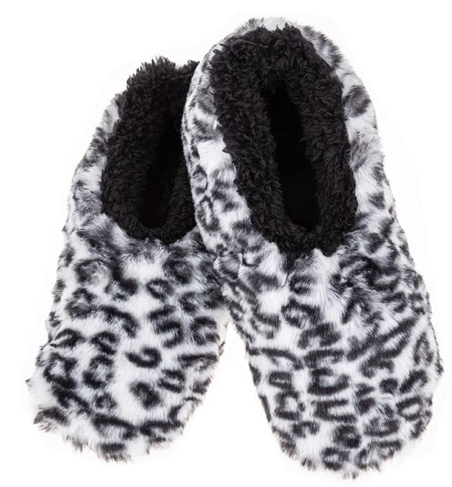 Snoozies! Wild Side Super Soft Womens Slippers with Non-Slip Sole - Ladies sizes from 3-7 (Snow Leopard small)