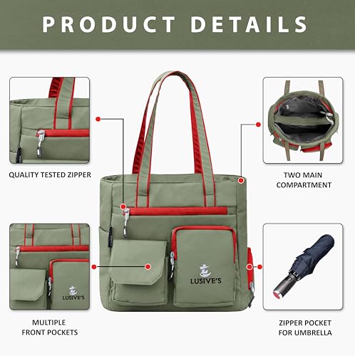 Image of Lusive's Double Pocket Handbag for Women: Stylish, Ideal Companion for Work, Travel, Polyester Material, Spacious 10-liter Capacity, 6 Pockets. (Black & Grey)