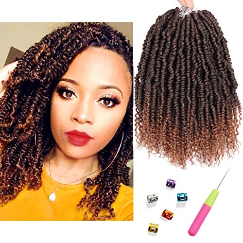 6 Packs Bomb Twist Crochet Hair 12 Inch Spring Twist Crochet Braids Pre-looped Mini Passion Twist Braiding Hair Senegalese Spring Twist Nubian Twist Kinky Curly Synthetic Hair Extensions (T30#)