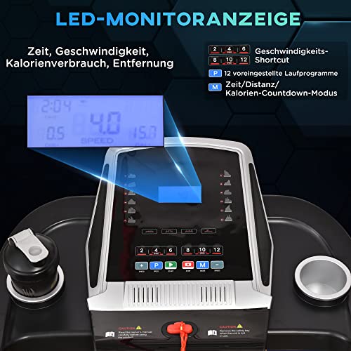 HOMCOM Laufband Klappbar elektrisch 500W 1-12,8 km/h mit LED-Display Getränkehalter und Handyhalterung für Home Gym… – Bild 5