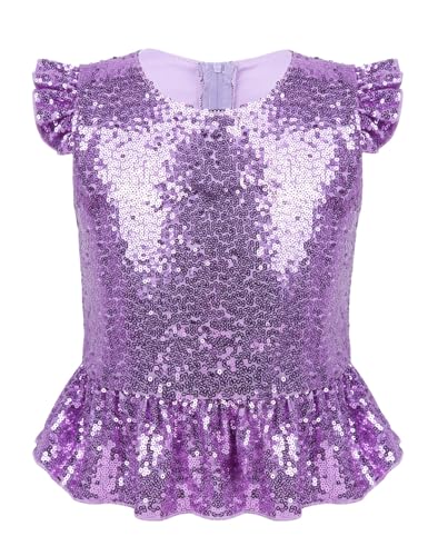 Shinsto Kids Girls Short Flutter Sleeves Sequins T-Shirt Crop Tops Mermaid Birthday Dress up