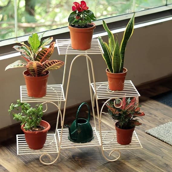 Homely Hub 6 Tier Plant Stands for Indoors/ Outdoors Flower Pot Holder Multi Plants, Black Metal Stand living room Balcony Decor Iron Outdoor Indoor Home Item (White)