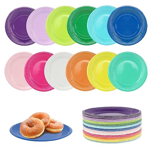 MIYUANGKJ 120 Stück DIY Bunt Pappteller, Bunt Party Pappteller Rund Teller Pappgeschirr Partyteller Papptellers Kindergeburtstag für Feste und Feiern Grillabend (12 Farben)