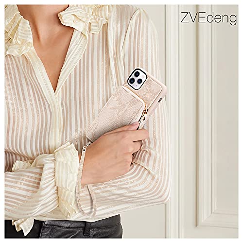 Iphone 11 Pro Max Wallet Case, Zvedeng Zipper Wallet Case Card Holder Crossbody Wallet Case For Women Wrist Strap Shockproof Leather Case For Apple Iphone 11 Pro Max 6.5'' Lizard Skin Apricot #TOP4
