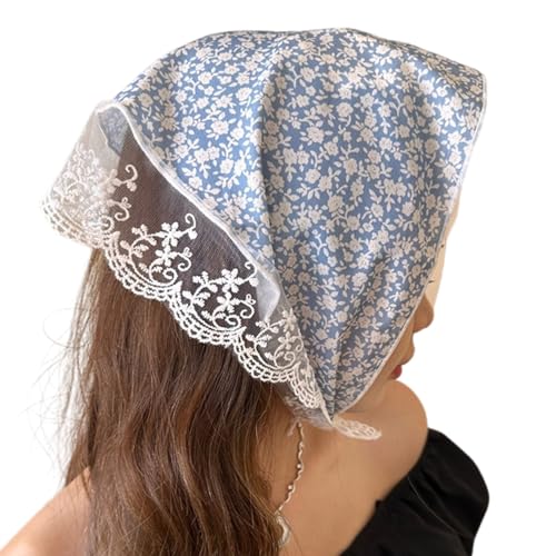 Sheer Lace Trim Triangles Hair Scarf Floral Pattern Kerchief Tie Back French Turbans For Girl Beach Photo Tool