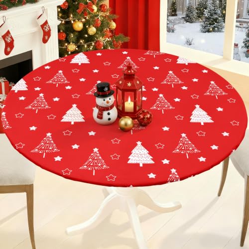 Smiry Round Fitted Table Cloth, Christmas Table Cover for 45"-56" Tables
