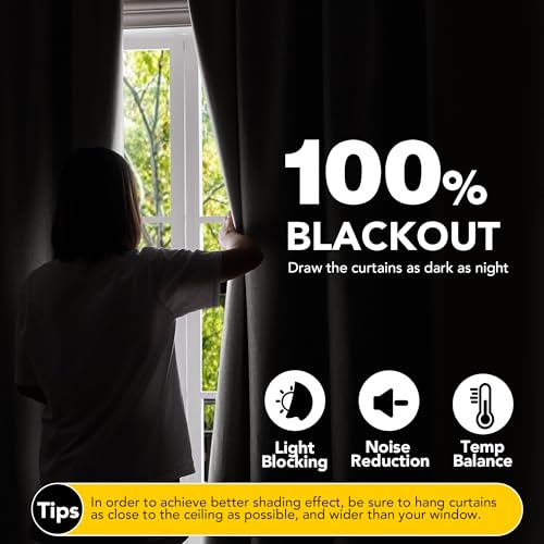 Deconovo Grey Total Blackout Curtains Faux Linen Thermal insulated Curtains for Childrens Living Room W66 x L90 One Pair - Image 3