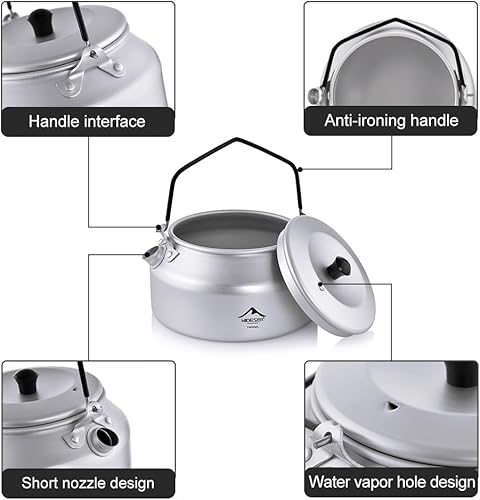 Miniatura 4 de Widesea UltraLight - Hervidor de camping de 1 litro, de aluminio anodizado duro, con llama abierta, con mango resistente al calor, portátil para