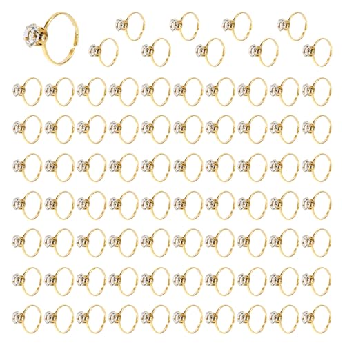 SAVITA 80 Uds Anillos de Diamantes para la Despedida Soltera, Ajustables Anillos de Compromiso Falsos para Decoración Mesa Recuerdos Fiesta Adornos Cupcakes Juegos (Dorados)