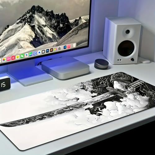 Image of Gaming Mouse Pad Cinematic Samurai Sword - 31.5x11.8 HD Print Japanese Art Desk Mat for Pro Gaming & Minimalist Office, Non-Slip, Stitched Edges