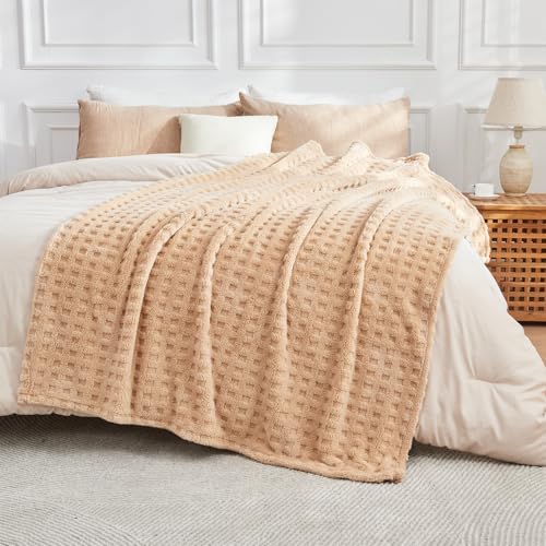 Wajade Kuscheldecke Flauschig Kunstfelldecke Decke Sofa Waffel Sofaüberwurf warm Sofadecke Comfort Couchdecke weiche Wohndecke für Couch und Bett 127 x 178 cm Linen