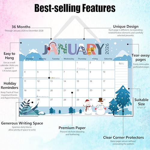 Image of Guasslee Desk Calendar 2026-2028,36 Months Calendar Runs from 2026 Jan. to 2028 December, 17 inchx11.5 inch Monthly Desktop /Wall Planner with Thick Paper and Notes for Home School & Office