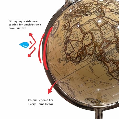 Image of Tripod Antique World Globe 8 Inch with Metal Stand for Home Decor & Office Table, Showpiece, Table top Accessory for Gifting and Learning - Yellow Color