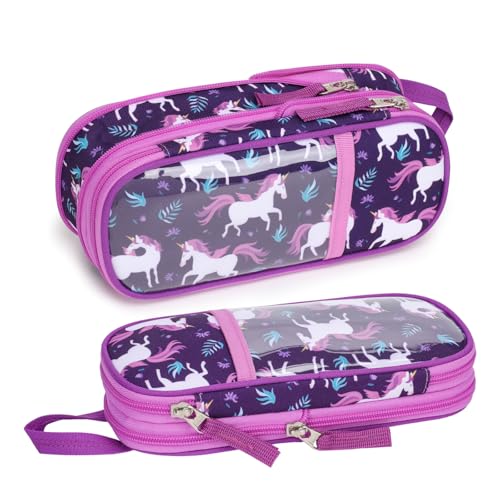 Image of Bagseri Pencil Case for Girls - Expandable Kids Pencil Case Large Capacity Pencil Pouch Organizer Cute Pencil Bag Pencil Box for School Student, Pen Case Only (Deep Purple Unicorn)