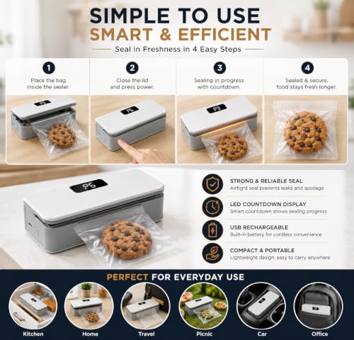 Image of Mini Heat Sealer for Bags, 6 Modes, LED Timer, USB Rechargeable | Airtight Leak-Resistant Sealing | Lightweight Everyday Kitchen Essential