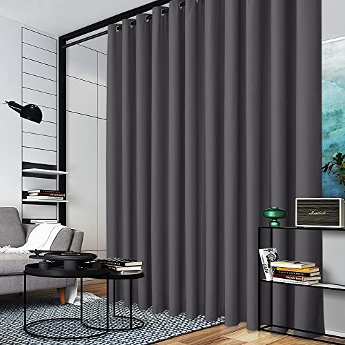 Image of RYB HOME Extra Wide Curtain for Room Divider, Blackout Privacy Soundproof Curtains for Large Window Shared Bedroom Apartment Backdrop Home Theatre Backdrop, Grey, 20ft Wide x 8ft Long