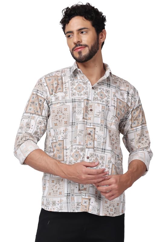 GenericVastra Cotton Silk Printed Regular Fit Comfortable Spread Collar Casual Shirt for Men
